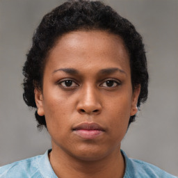 Neutral black young-adult female with short  brown hair and brown eyes