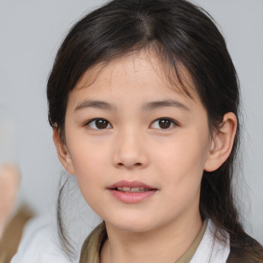 Neutral asian young-adult female with medium  brown hair and brown eyes