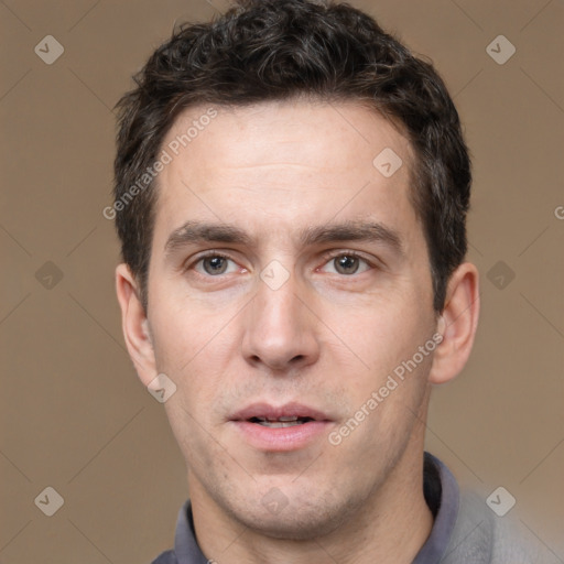 Neutral white adult male with short  brown hair and brown eyes