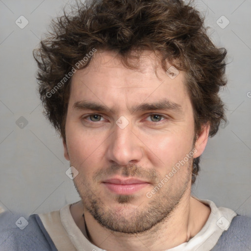 Neutral white adult male with short  brown hair and brown eyes