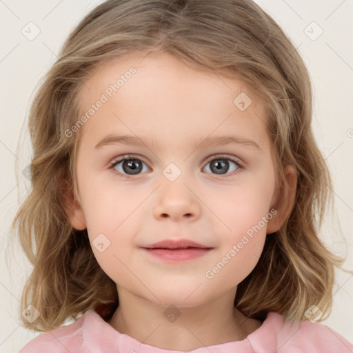 Neutral white child female with medium  brown hair and brown eyes