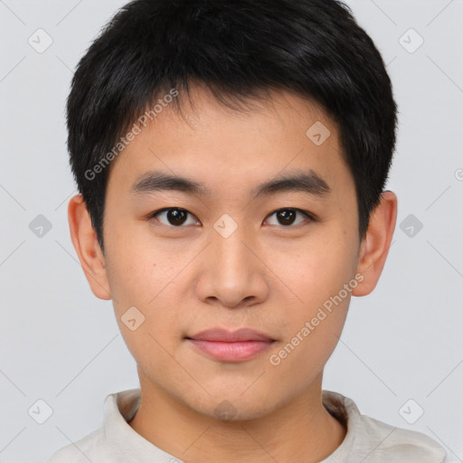Neutral asian young-adult male with short  brown hair and brown eyes