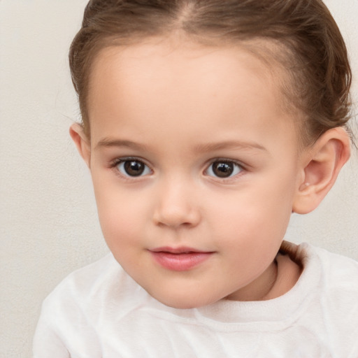 Neutral white child female with short  brown hair and brown eyes