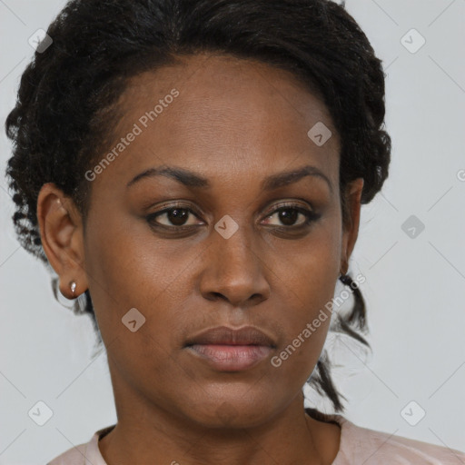 Neutral black young-adult female with short  brown hair and brown eyes