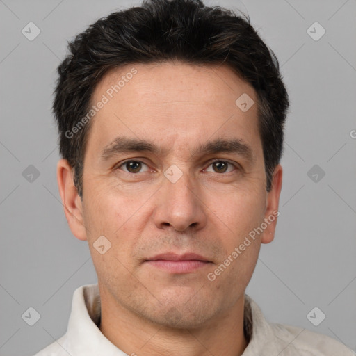 Neutral white adult male with short  brown hair and brown eyes