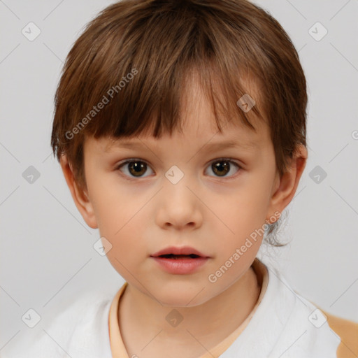 Neutral white child female with short  brown hair and brown eyes