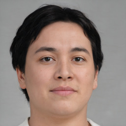 Neutral asian young-adult male with short  brown hair and brown eyes