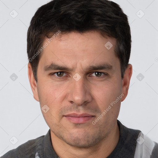 Neutral white adult male with short  brown hair and brown eyes