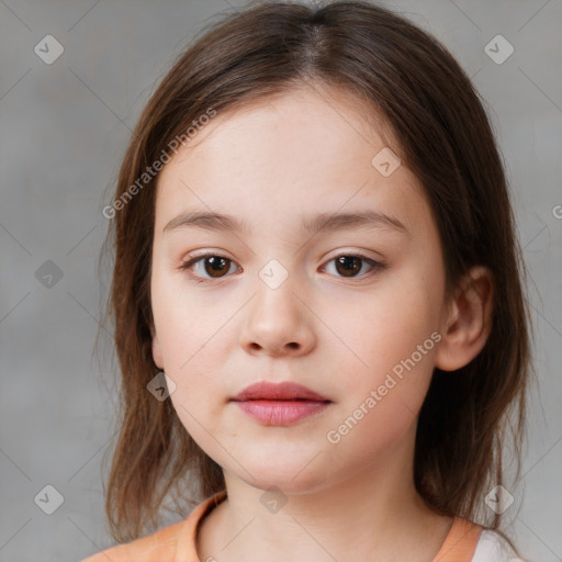 Neutral white child female with medium  brown hair and brown eyes