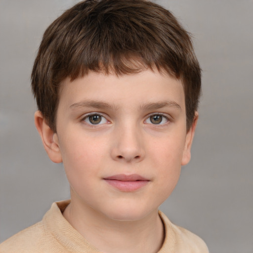 Neutral white child male with short  brown hair and grey eyes