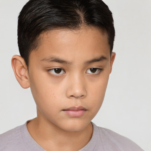 Neutral asian child male with short  brown hair and brown eyes