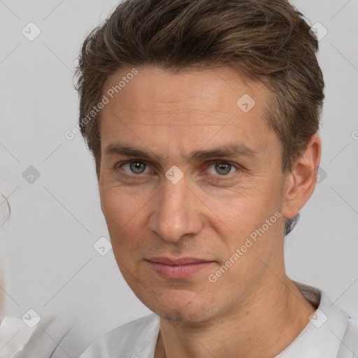 Neutral white adult male with short  brown hair and brown eyes