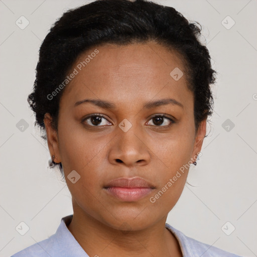 Neutral black young-adult female with short  brown hair and brown eyes