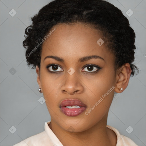 Neutral black young-adult female with short  brown hair and brown eyes