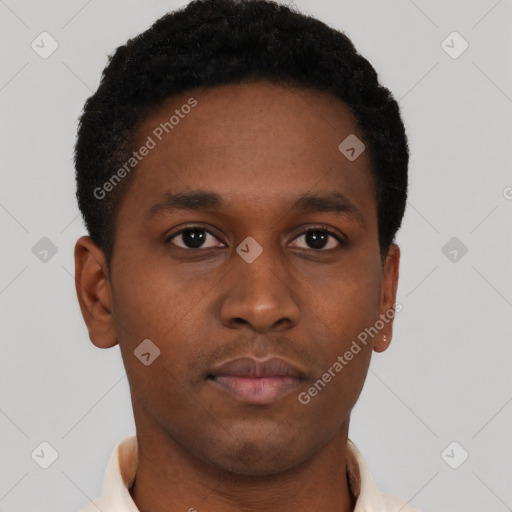 Neutral black young-adult male with short  brown hair and brown eyes