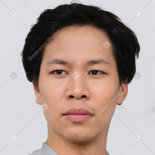 Neutral asian young-adult male with short  black hair and brown eyes