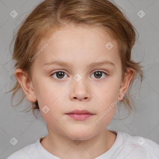 Neutral white child female with medium  brown hair and brown eyes