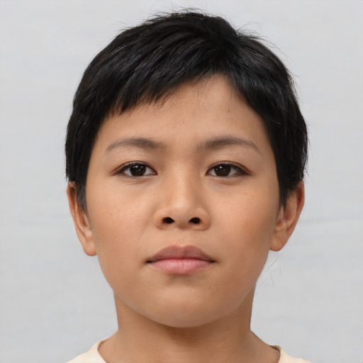 Neutral asian young-adult male with short  brown hair and brown eyes