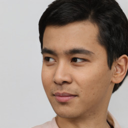 Neutral asian young-adult male with short  black hair and brown eyes