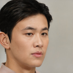 Neutral asian young-adult male with short  brown hair and brown eyes
