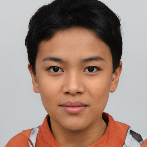 Neutral asian young-adult female with short  black hair and brown eyes