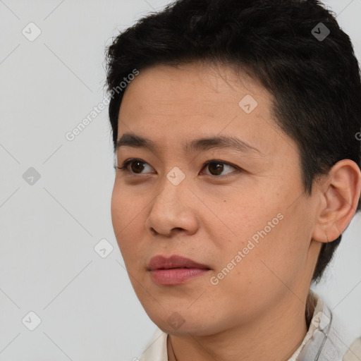 Neutral white young-adult male with short  black hair and brown eyes