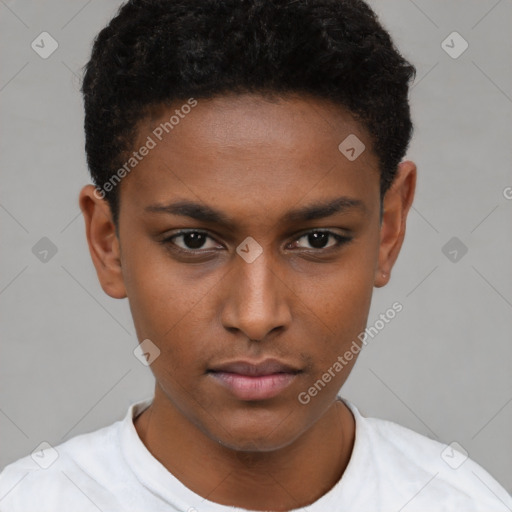 Neutral black young-adult male with short  brown hair and brown eyes