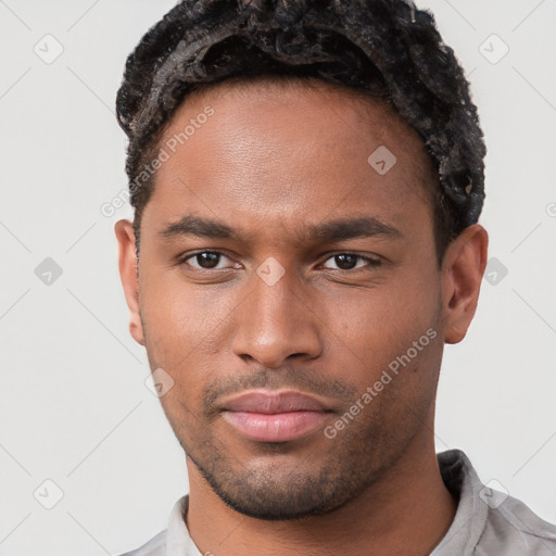 Neutral black young-adult male with short  brown hair and brown eyes