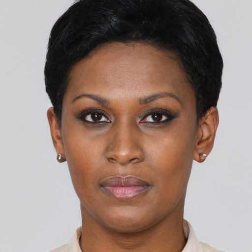 Neutral latino young-adult female with short  black hair and brown eyes
