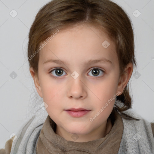 Neutral white child female with medium  brown hair and brown eyes