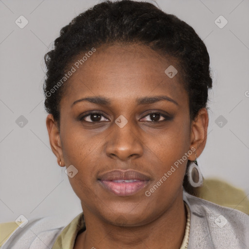 Neutral latino young-adult female with short  brown hair and brown eyes