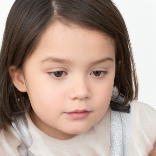 Neutral white child female with medium  brown hair and brown eyes