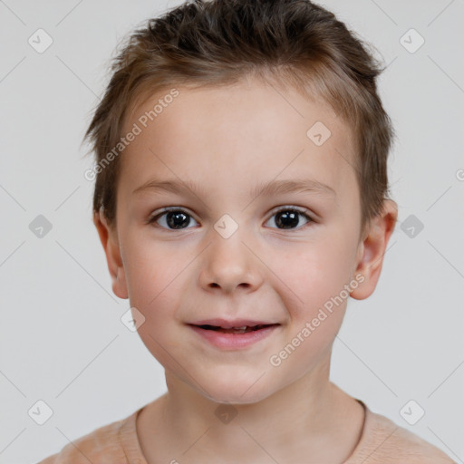 Joyful white child male with short  brown hair and brown eyes