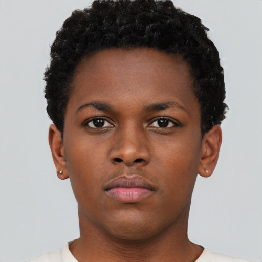 Neutral black young-adult male with short  brown hair and brown eyes