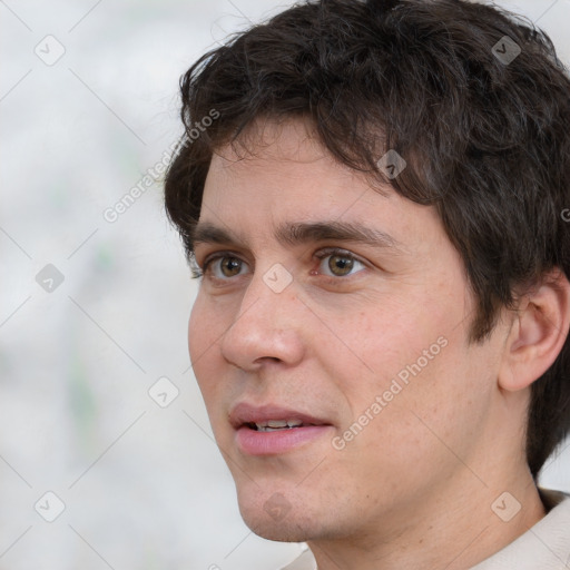 Neutral white adult male with short  brown hair and brown eyes