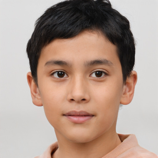 Neutral asian child male with short  brown hair and brown eyes