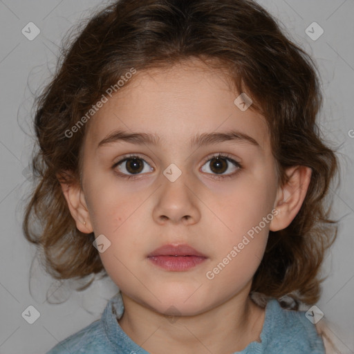 Neutral white child female with medium  brown hair and brown eyes