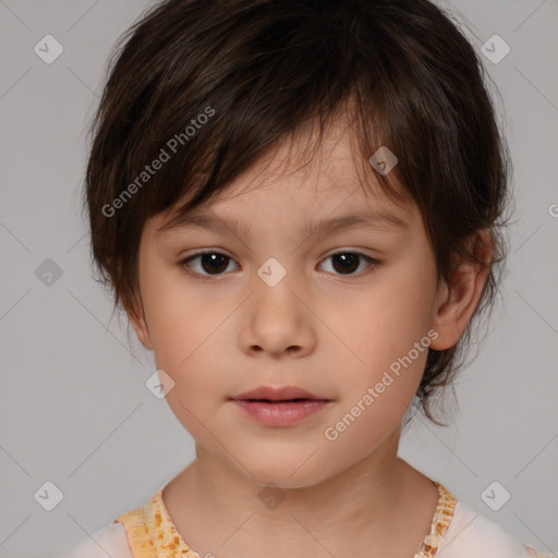 Neutral white child female with medium  brown hair and brown eyes