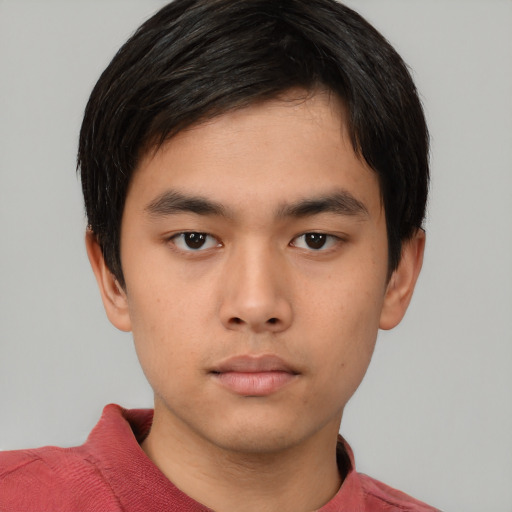 Neutral asian young-adult male with short  brown hair and brown eyes