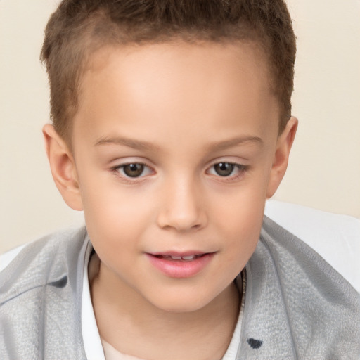 Joyful white child female with short  brown hair and brown eyes