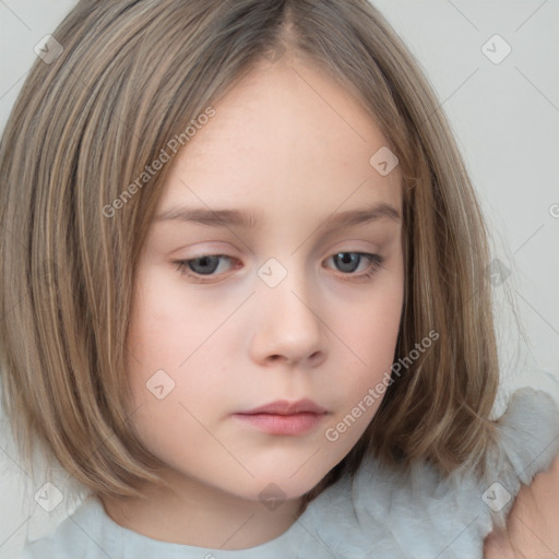 Neutral white child female with medium  brown hair and brown eyes