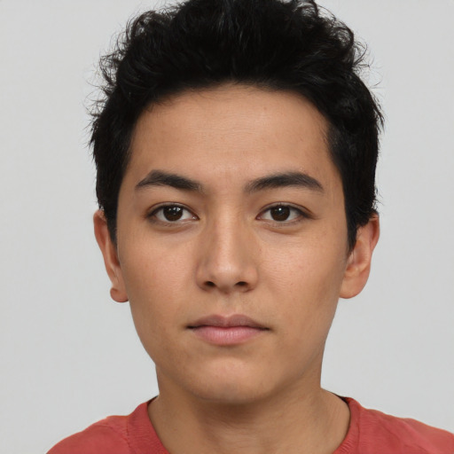 Neutral asian young-adult male with short  black hair and brown eyes