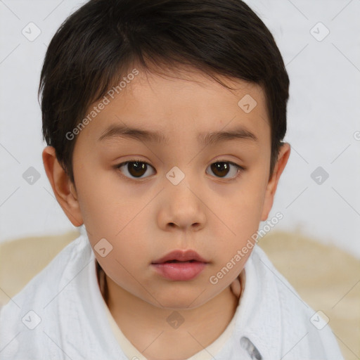 Neutral white child female with short  brown hair and brown eyes