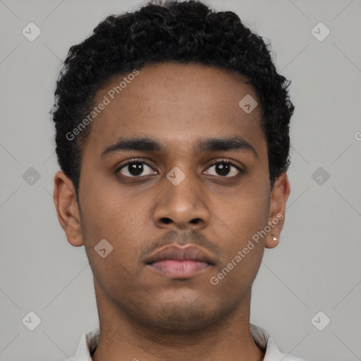 Neutral black young-adult male with short  brown hair and brown eyes