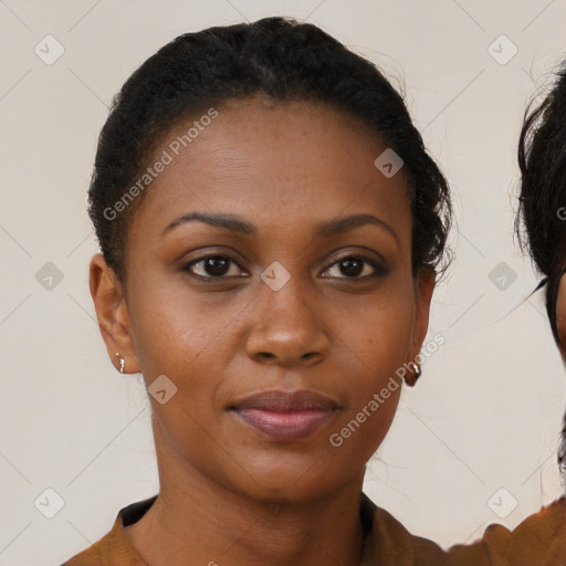 Neutral black young-adult female with short  brown hair and brown eyes