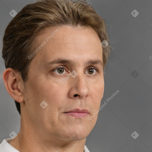 Neutral white adult male with short  brown hair and brown eyes