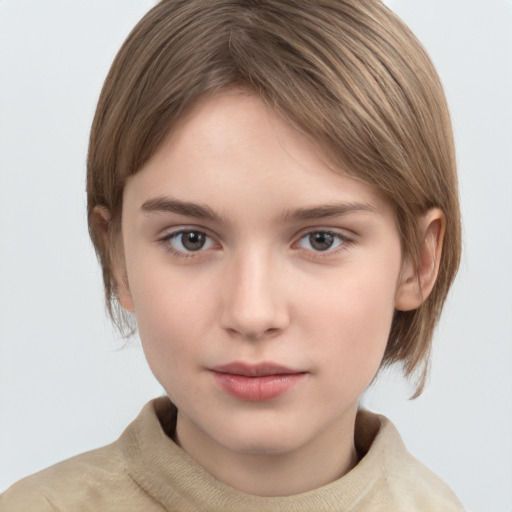 Neutral white young-adult female with medium  brown hair and grey eyes