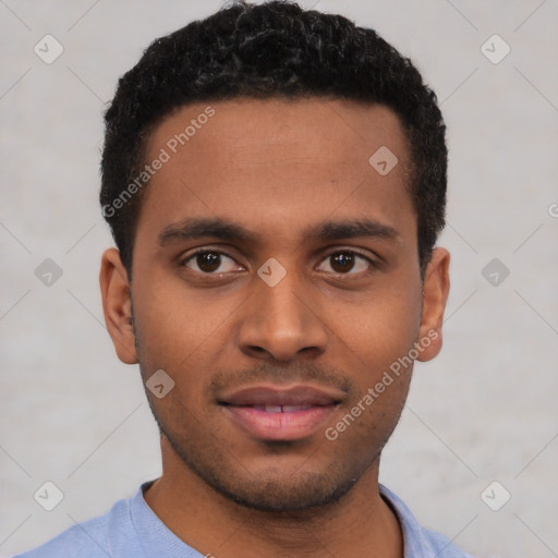 Neutral latino young-adult male with short  brown hair and brown eyes