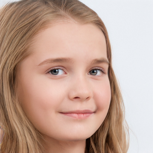 Neutral white child female with long  brown hair and grey eyes