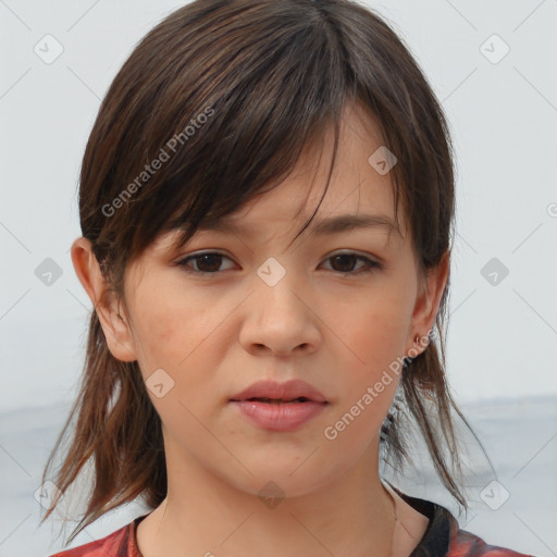 Neutral white child female with medium  brown hair and brown eyes